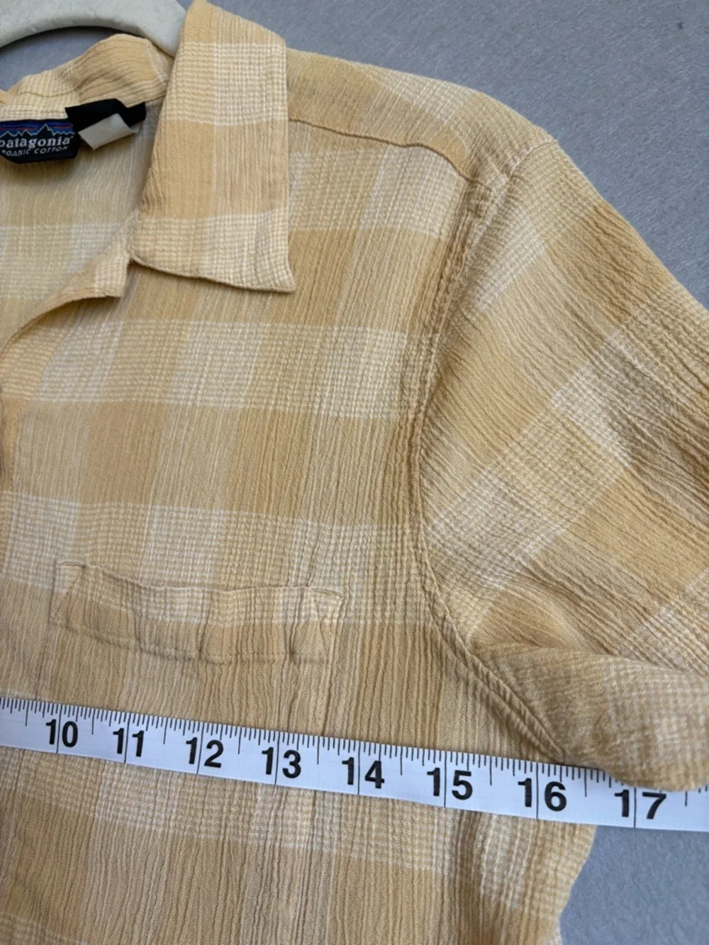 Patagonia Mustard Yellow Gingham Short-Sleeve Cotton Outdoor Hiking Shirt szM - Picture 9 of 10
